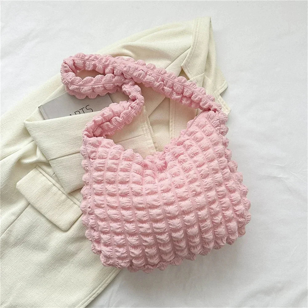 Embroidered Quilted Satchel Shoulder Crossbody Handbag Purse for Women Pleated Design Large Capacity Tote Bags