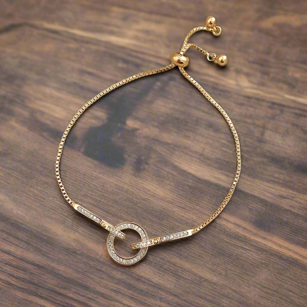 Modern Luxury Crystal Union Circle 925 Sterling Silver Gold Plated Bracelets for Women Adjustable Geometric Snake Chain Jewelry Accessories