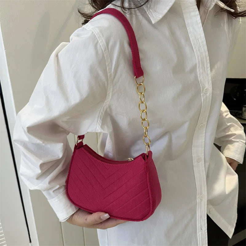 Fashion Mini Felt Saddle Shoulder Handbag Purse for Women Beautiful Crescent Crossbody Messenger Bags