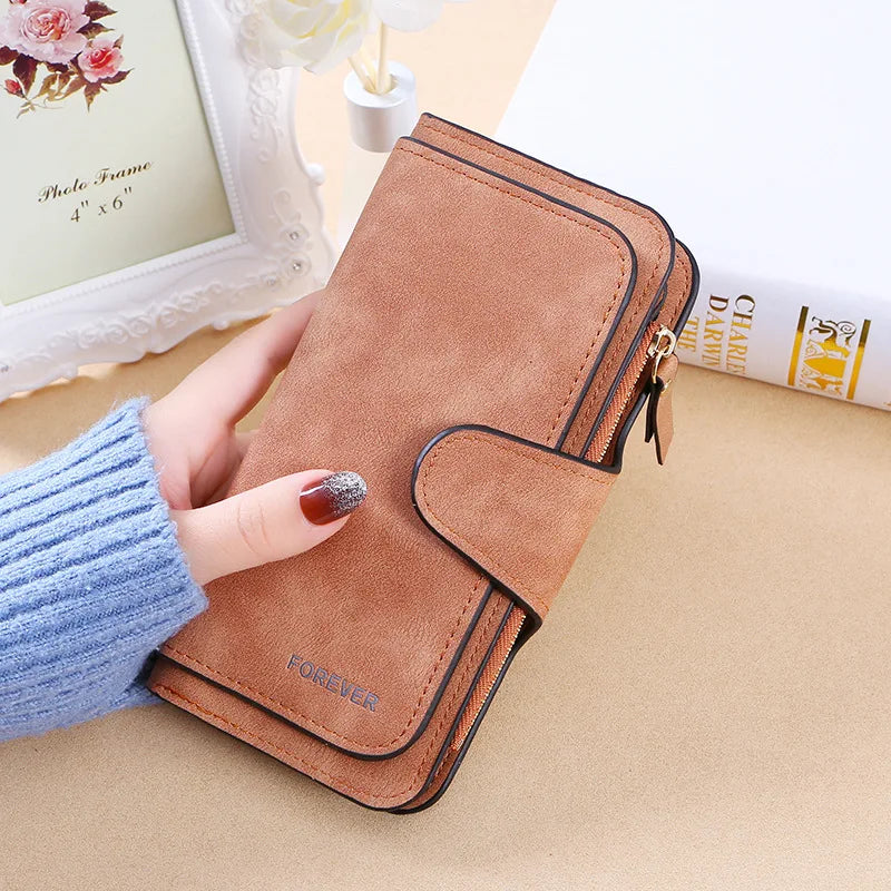 Frosted Suede Leather Women's Tri Fold Fashion Wallet Clutch Multi-Card Mini Purse Accessory