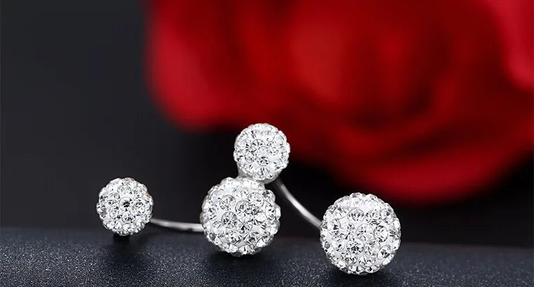 Modern Trendy Crystal Shambhala Balls 925 Sterling Silver Stud Earrings for Women Fashion U Bend Jewelry Accessories