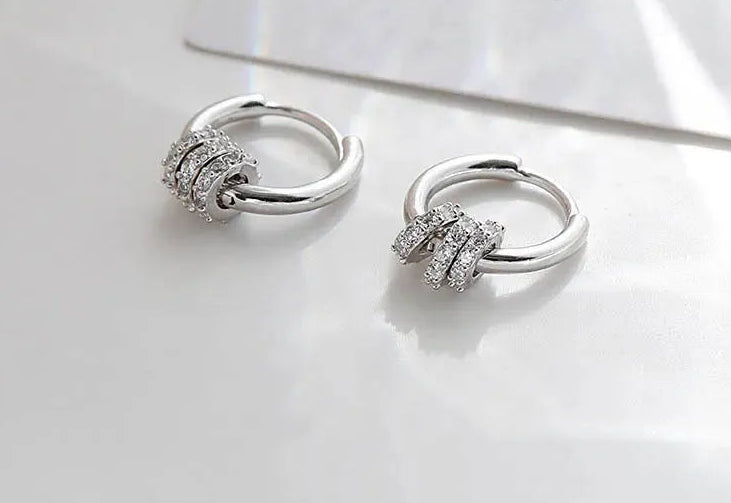 Dainty Crystal 925 Sterling Silver Inlaid Circle Hoop Earrings for Women Fine Accessories Jewelry