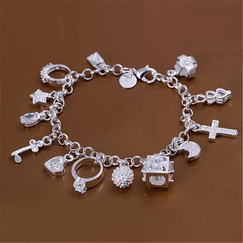 13 Pendants Bracelet Silver Color European and American Fashion Women's Multi-Element Jewelry Style Bracelet