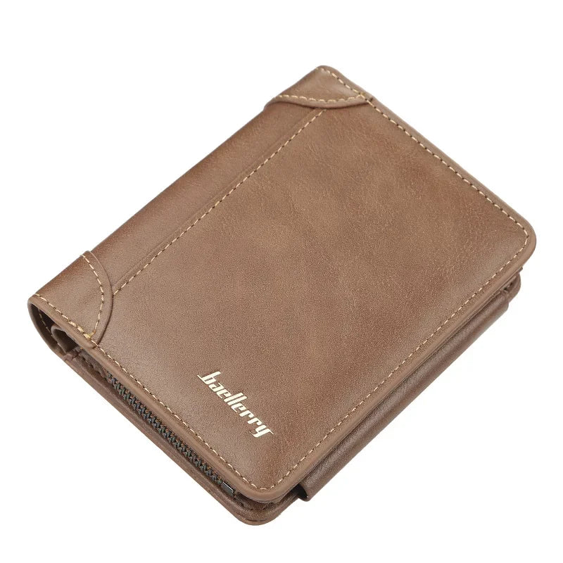 Luxury Leather Stitched Wallets for Men Women High Quality Zipper Large Capacity Coin Card Holder Male Vintage Style