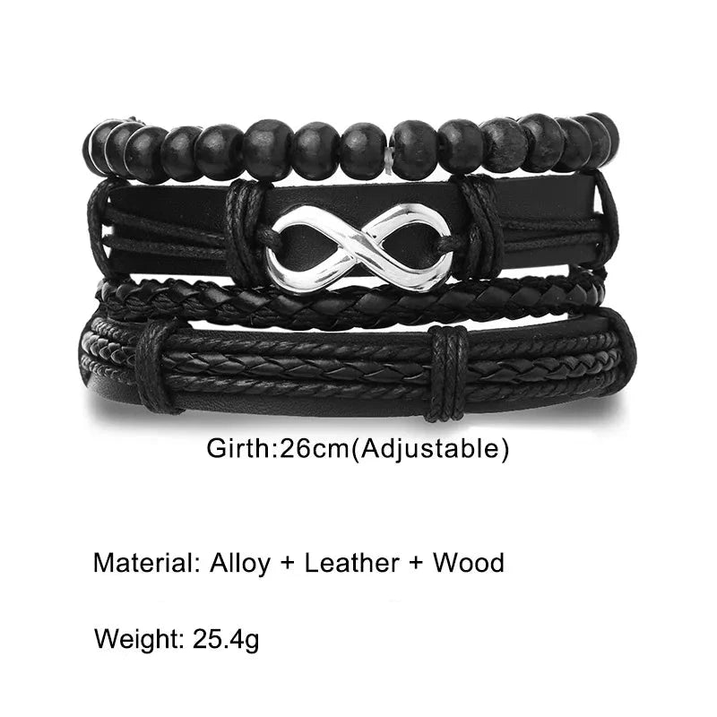 Stylish Braided Woven Leather Bracelets for Men Life Tree Rudder Charm Wood Beads Tribal Rope Wristband 4pcs Set