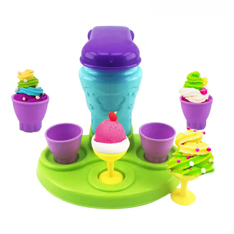 3D Color Play Dough Clay Plasticine Mold Toy for Kids Pretend Play Ice Cream Maker Burger Noodles