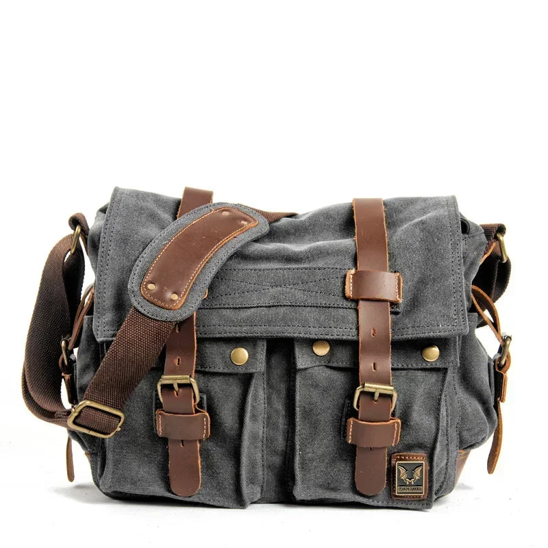 High Quality Canvas and Leather Shoulder Messenger Bag Big Satchel Crossbody Briefcase Travel Handbag