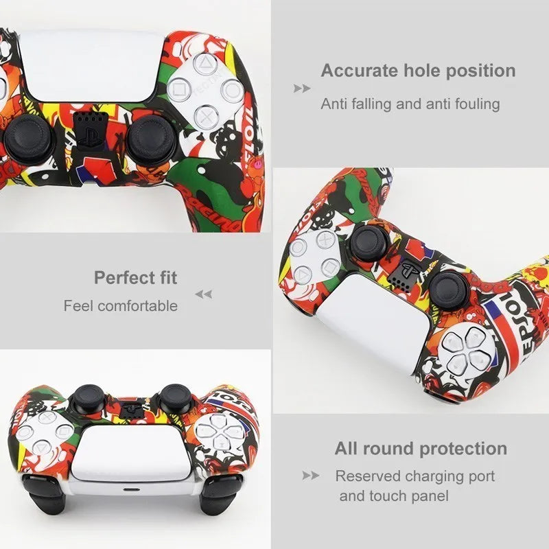 Anti-slip Silicone Protective Cover Skins Compatible with Sony Playstation 5 Controller Slim Gamepad PS5 Case Thumb Grips Accessories