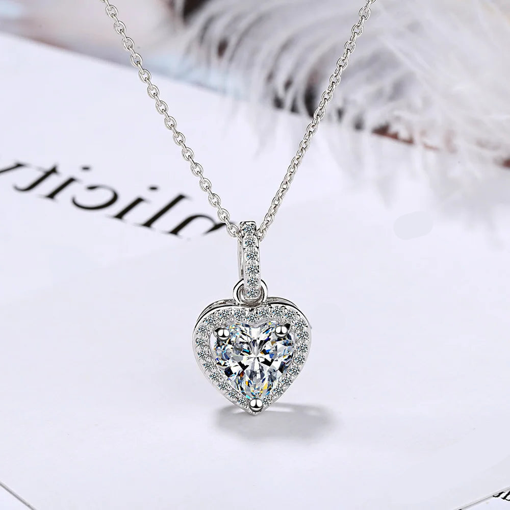 Ultra Luxurious Crystal Heart Pendant 925 Sterling Silver Necklaces for Women Fancy Jewelry Accessories