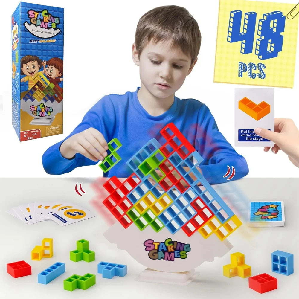 3D Fun Building Blocks Brick Toy Balance Stack Game Tetra Tower Swing High Building Blocks Stacking like Tetris Jenga Kids Adults Desktop Toy