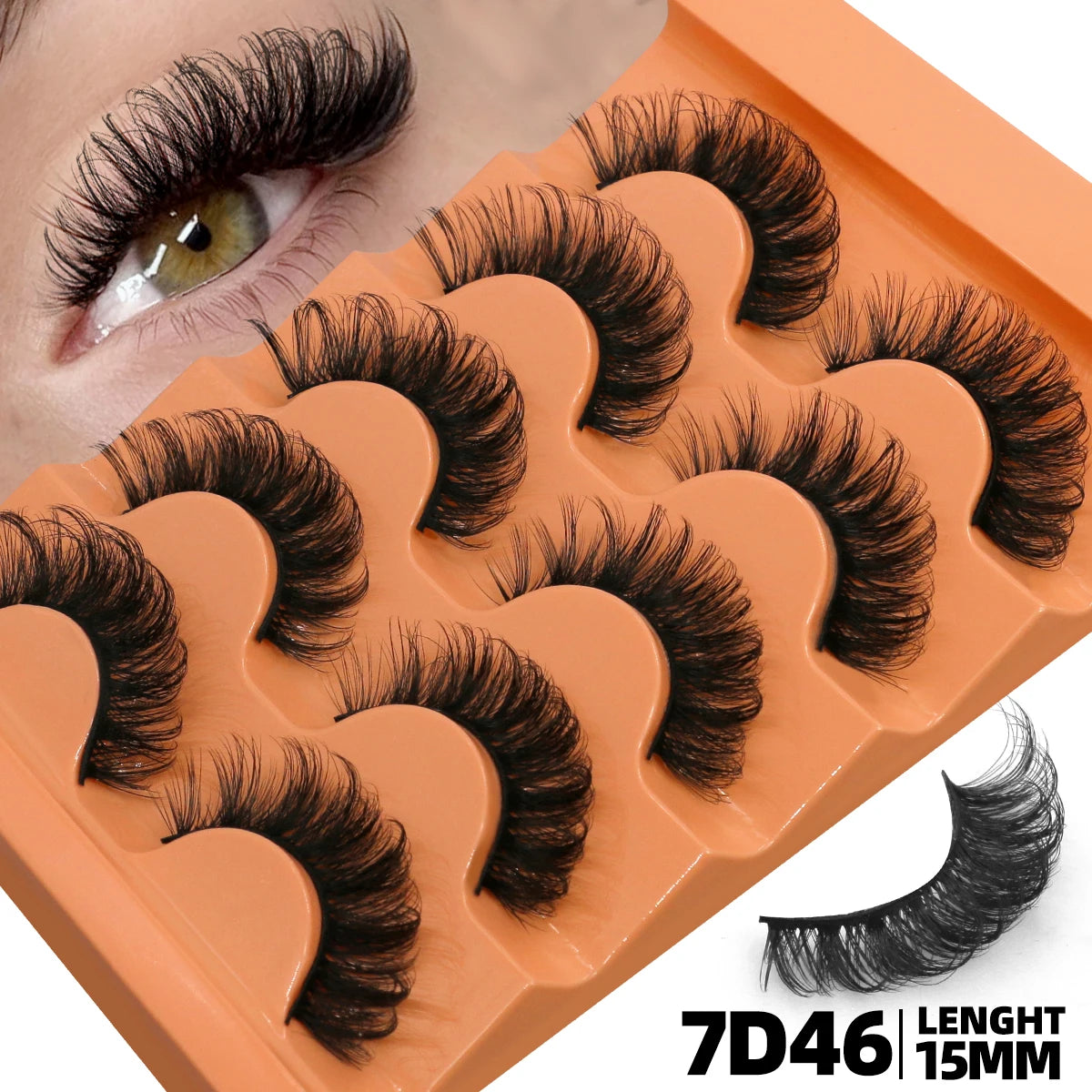 10pcs - 5 Pairs Fluffy Mink Eyelashes Wispy 7D Volume False Thick Soft Curly Lashes Russian Strip Extensions Eye Accessories