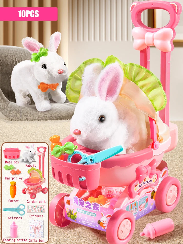 Plush Cute Electronic Pet Rabbit With Sound Animal DIY Change Clothes Game Walking Moving Pet Toys for Kids Children