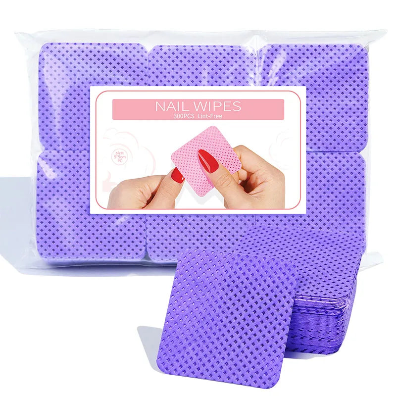 Lint free Manicure Cotton Pads Wipes for Nail Polish Removal UV Gel Dust Cleaning Colorful Napkins Manicure Pedicure Supplies 300pcs/Pack