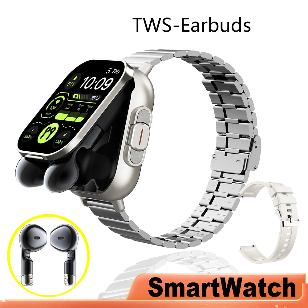 New Technology 2-in-1 Earphones and GPS Smartwatch Combo Bluetooth Call Heart Rate Blood Pressure Health Monitoring Play Music Smart Wrist Watch and Earbuds