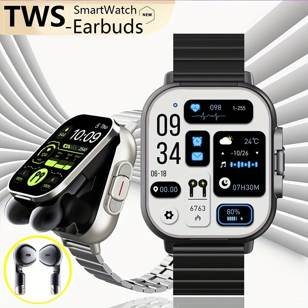New Technology 2-in-1 Earphones and GPS Smartwatch Combo Bluetooth Call Heart Rate Blood Pressure Health Monitoring Play Music Smart Wrist Watch and Earbuds