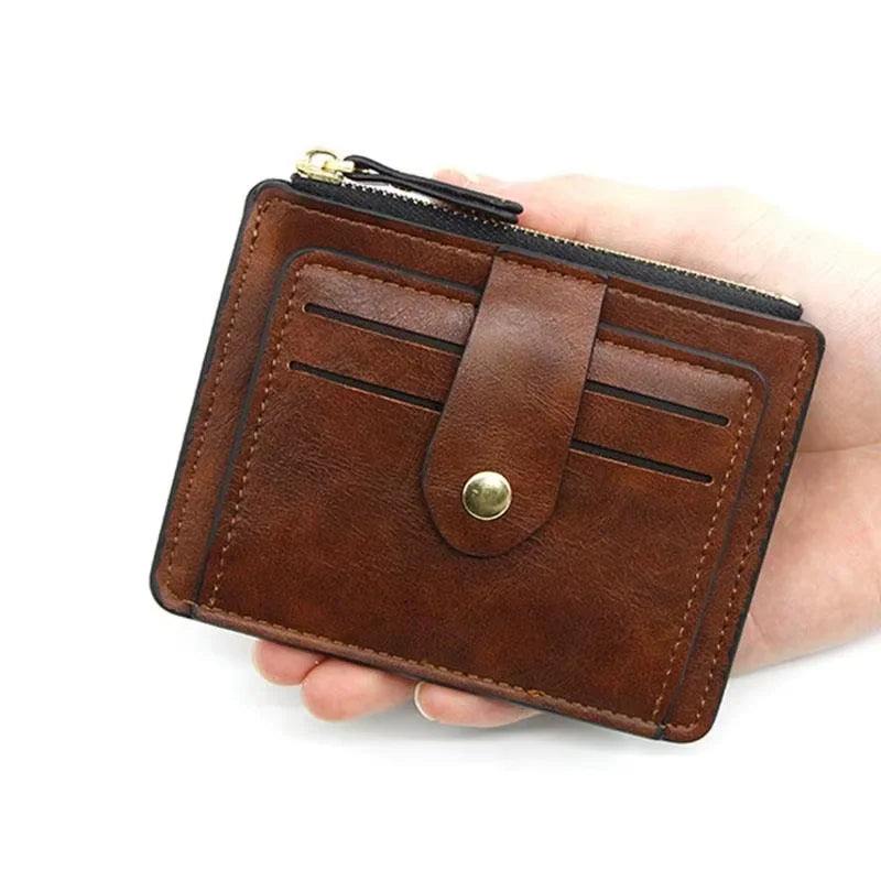 Fashion Slim Business Leather Wallet for Men Credit ID Card Holder with Coin Pocket Compact Minimalist Style