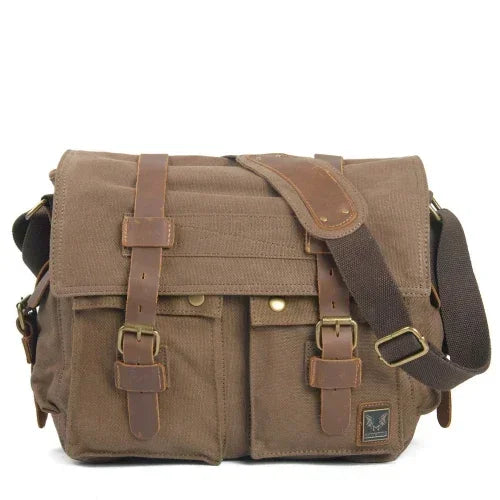 High Quality Canvas and Leather Shoulder Messenger Bag Big Satchel Crossbody Briefcase Travel Handbag