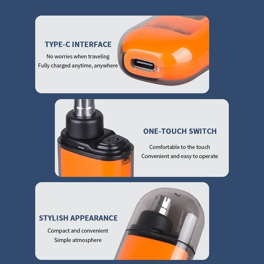 Mini Rechargeable Electric Nose Ear Hair Trimmer Clipper Multi-kinetic Shaving 2-in-1 Fully Automatic and Washable