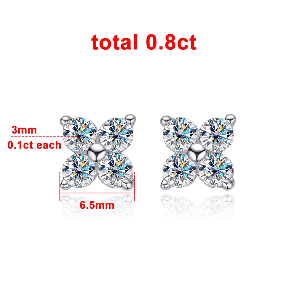 Stylish Moissanite Flower Stud Earrings for Women Girls 4 Round Stones VVS1 Quality S925 Sterling Silver Jewelry