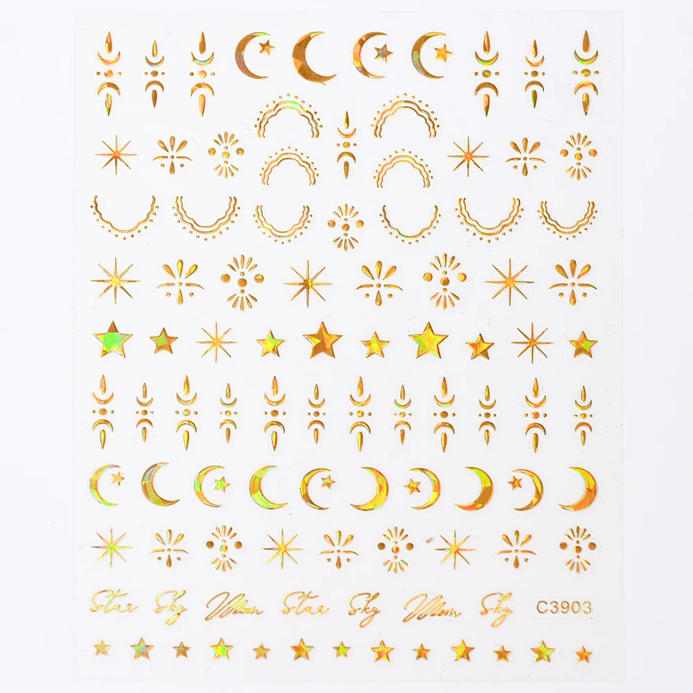 Star Sun Moon 3D Nail Stickers Bronzing Nail Art Gold Silver Styles Decal Self-Adhesive Slider