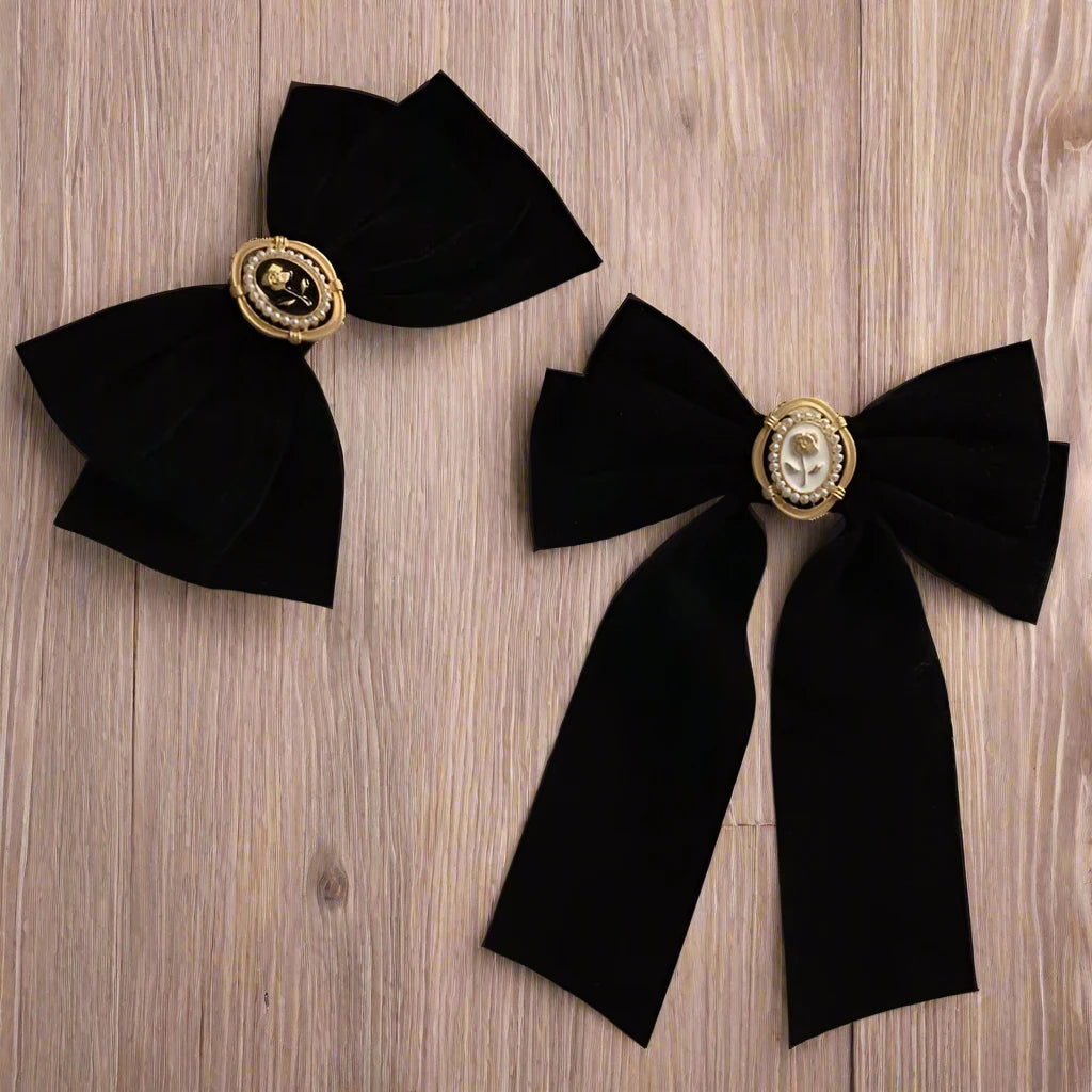 Vintage Black Velvet Ribbon Bow Tie Hair Clips for Women Girls Back of the Head Hair Clips Headwear