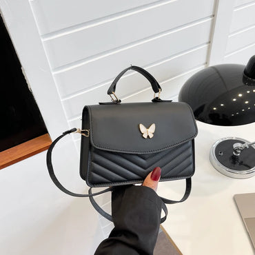 Butterfly Accent Embossed Fashion Women's Shoulder Square Handbag Purse Single Shoulder Crossbody Bag