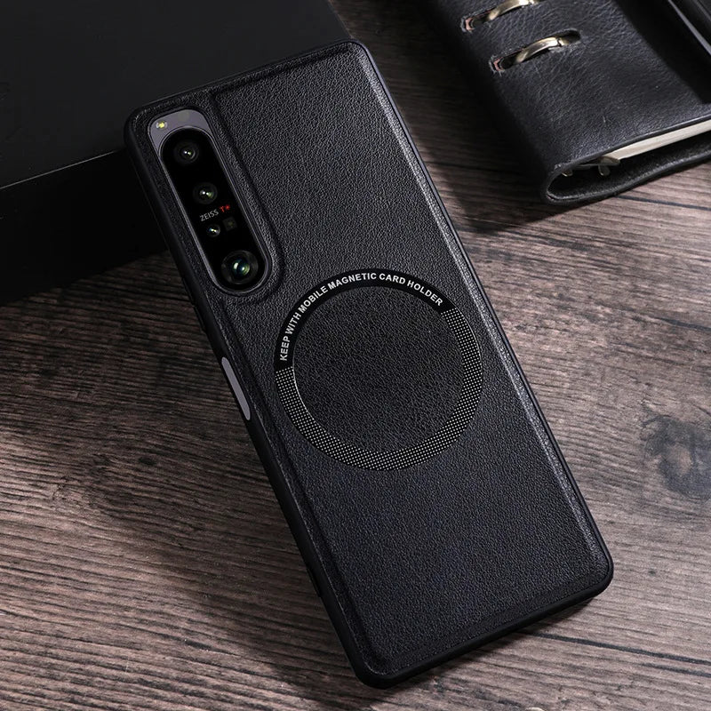 Deluxe Leather Phone Case for Sony Xperia 10 5 1 IV III II Shockproof  Magsafe Magnetic Wireless Charging Cover