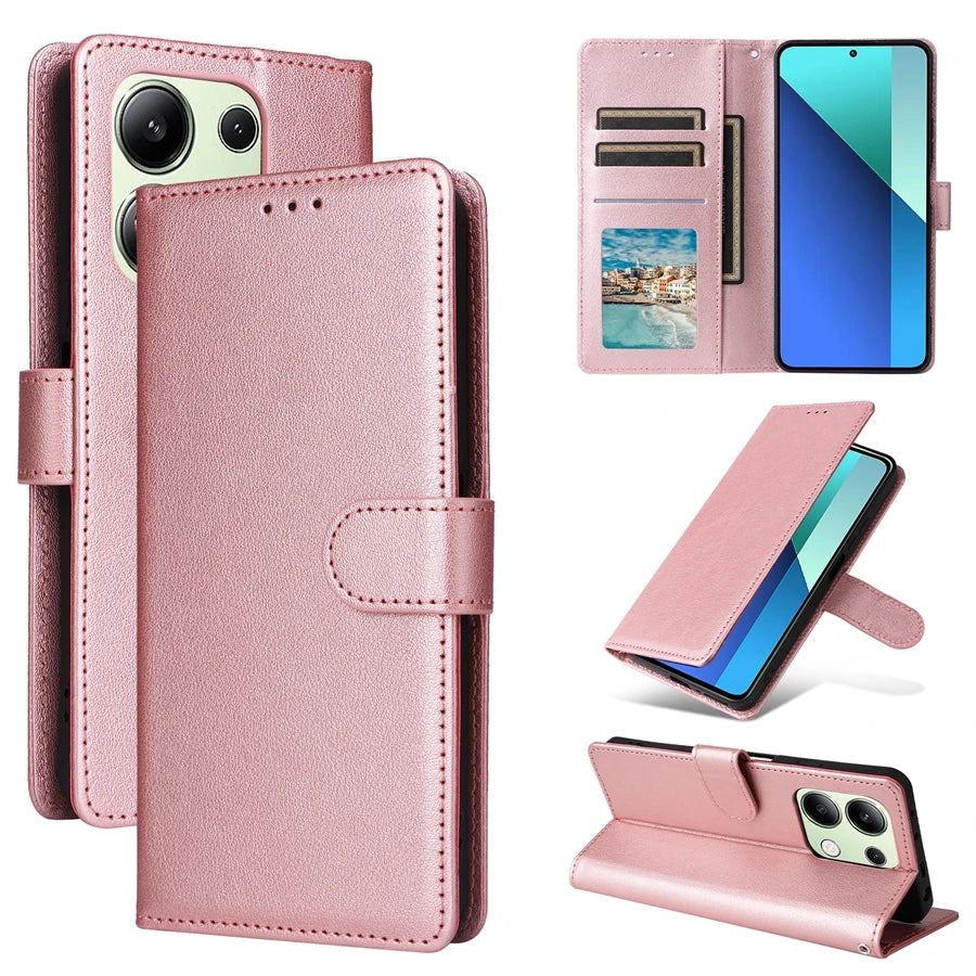 Deluxe Leather Wallet Phone Case for Xiaomi Redmi Note 13 Pro Plus 12 12S 11 11S 10 10S 9 Pro 8T Stand Function Multiple Card Slots Magnetic Flip Protective Cover