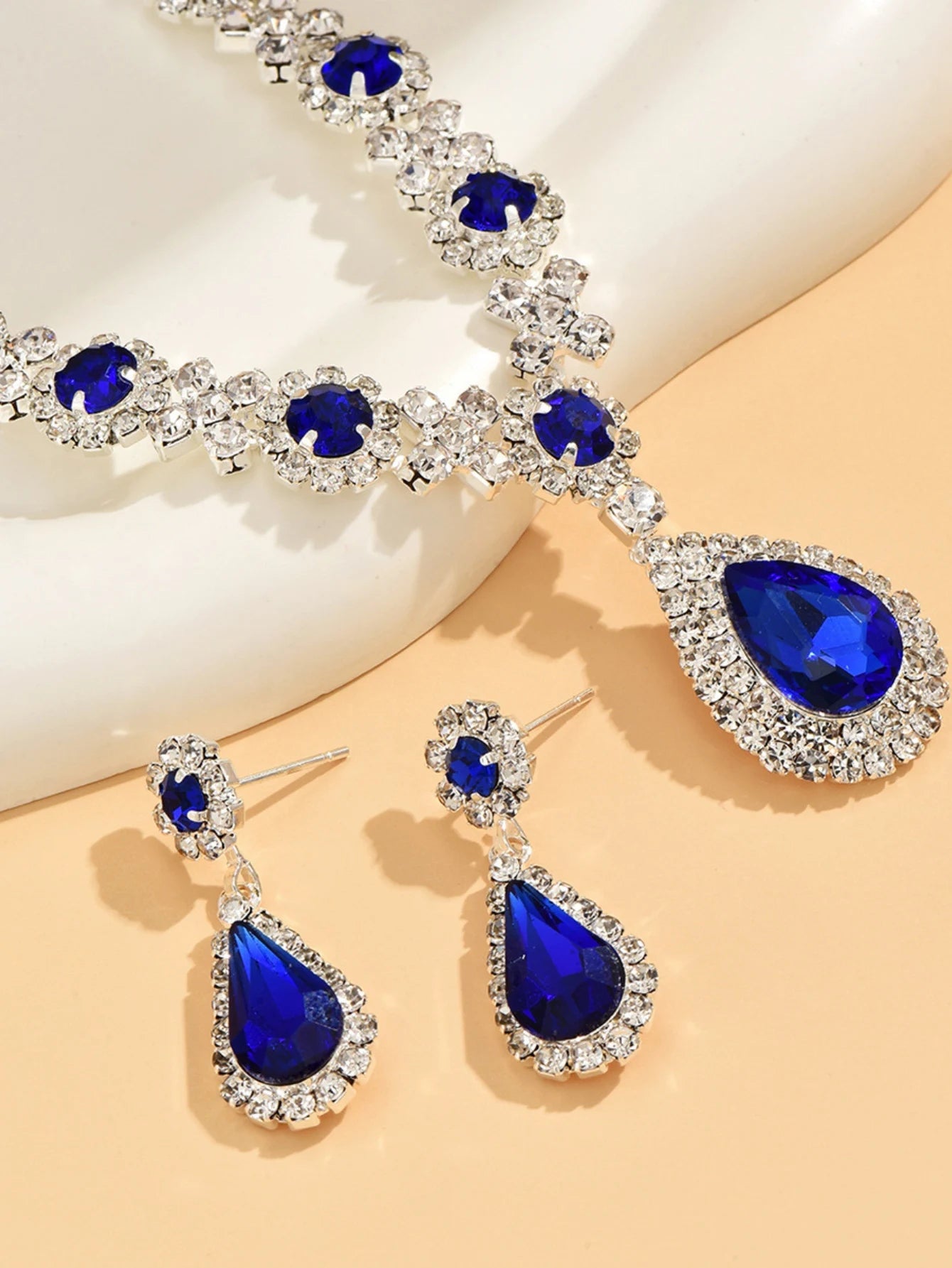 Crystal Droplet Necklace and Earrings Set 3pcs Women's Bridal Wedding Evening Dress Jewelry Accessories