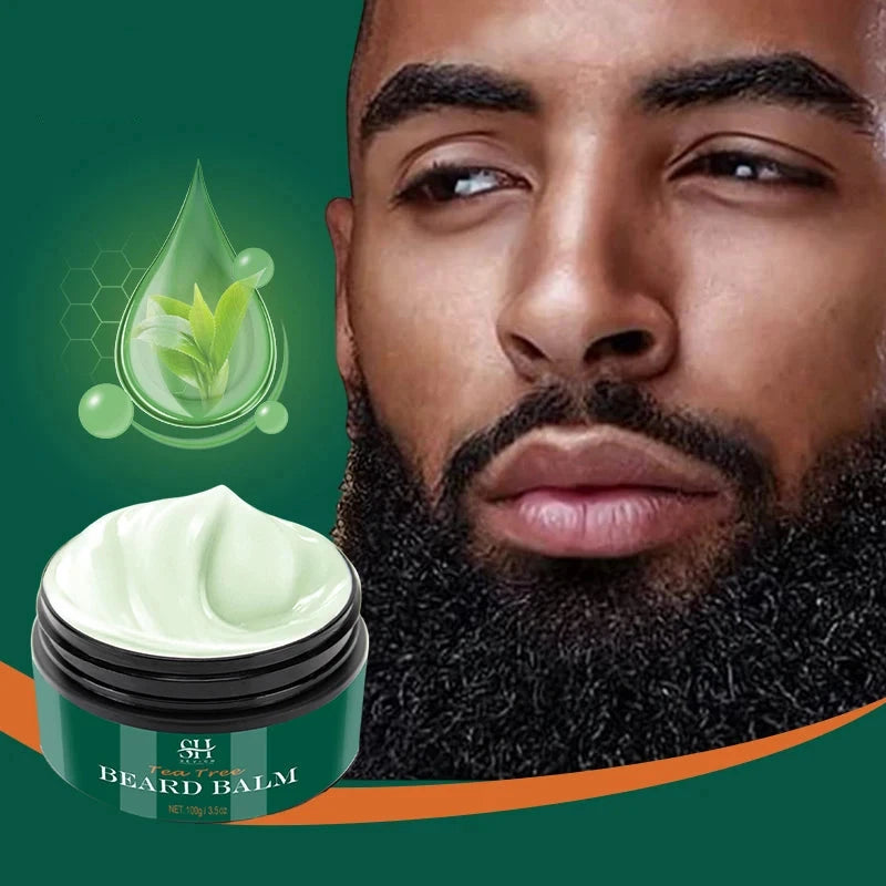 Nourishing Beard Growth Kit For Men Tea Tree Hair Enhancer Thicker Beard Care Oil Moisturizing Beard Conditioner Anti Hair Loss