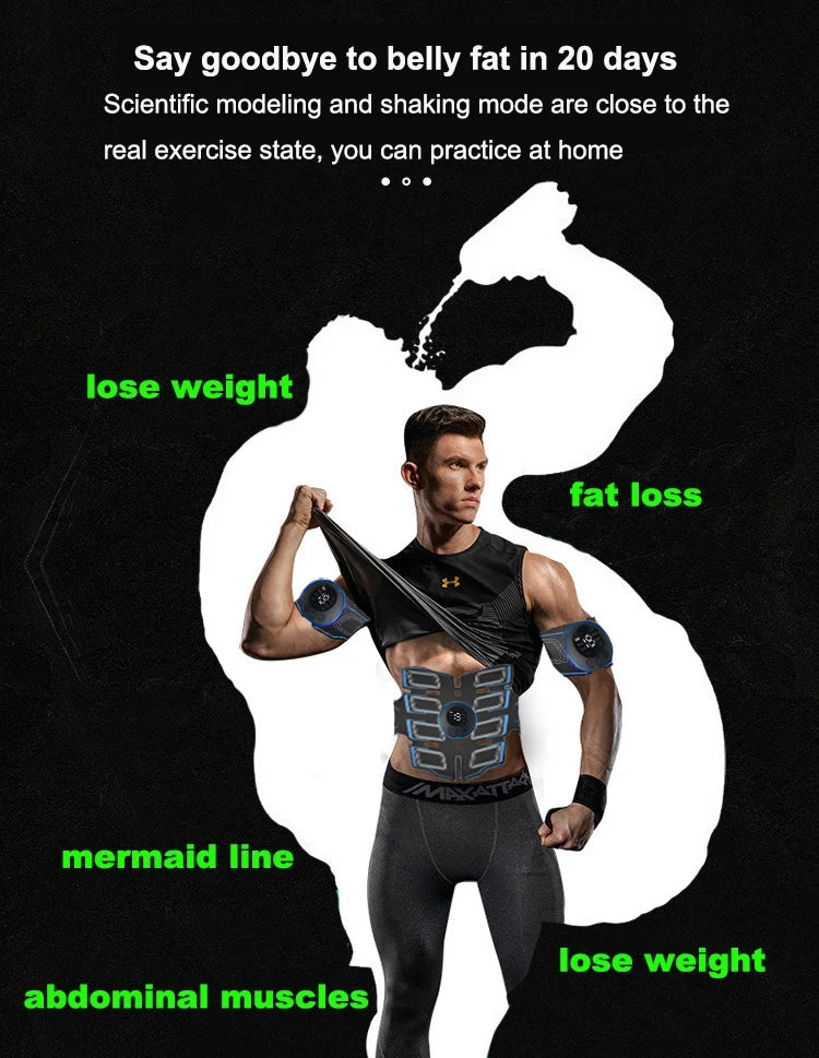 Electronic USB Rechargeable Abdominal and Arms Muscle Trainer Stimulator Portable Massager Training Belt Exercise Fitness Device