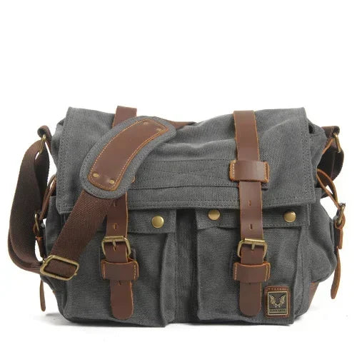 High Quality Canvas and Leather Shoulder Messenger Bag Big Satchel Crossbody Briefcase Travel Handbag