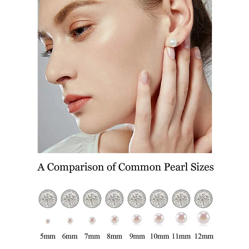 Cultured Natural Freshwater Pearl Stud Earrings for Women Girls 925 Sterling Silver Posts Elegant Jewelry