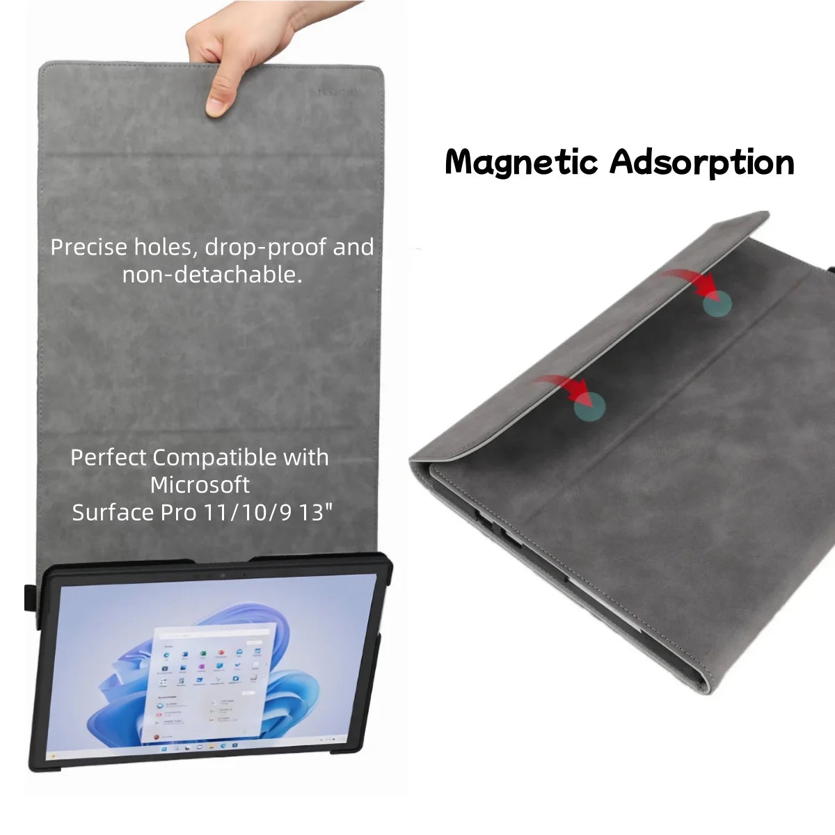 Elegant Portfolio Business Leather Case for Microsoft Surface Pro 11/10/9 13inch Multiple Angle Stand TPU Shell Bag Compatible with Keyboard