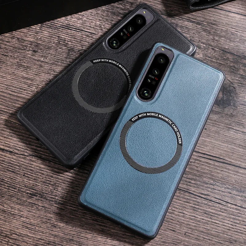 Deluxe Leather Phone Case for Sony Xperia 10 5 1 IV III II Shockproof  Magsafe Magnetic Wireless Charging Cover