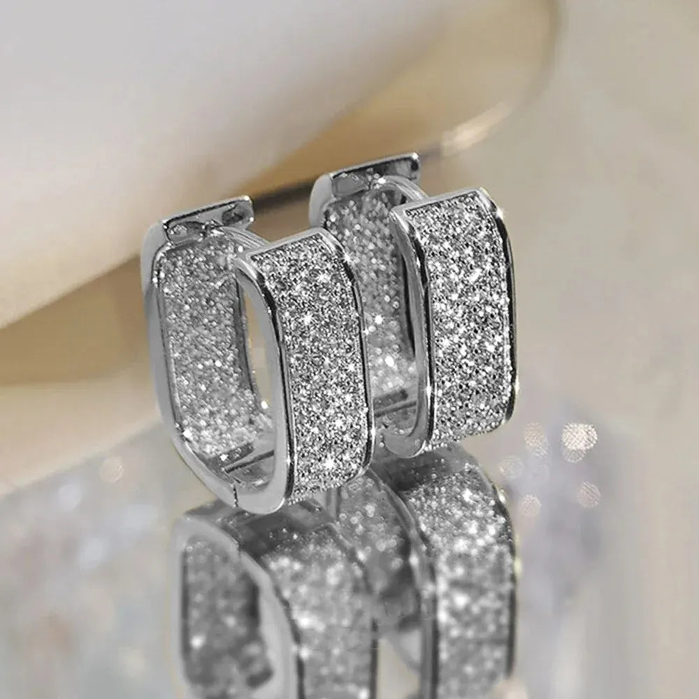Ultra Shiny Luxurious Crystal Gold Silver Color Hoop Earrings for Women Fashion Jewelry Accessories
