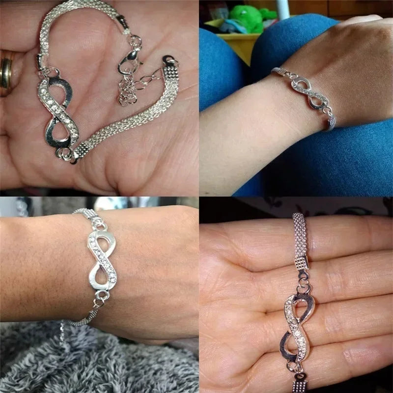 Infinity Symbol Silver Plated Crystal Bracelets Unisex Fashion Elegant Jewelry Gift