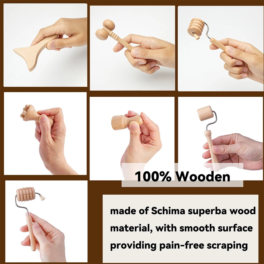 Wooden Facial Relaxation Lifting Massage Rollers Kit Facial Maderotherapy Gua Sha Wood Therapy Wrinkle Remover Skin Care Tools