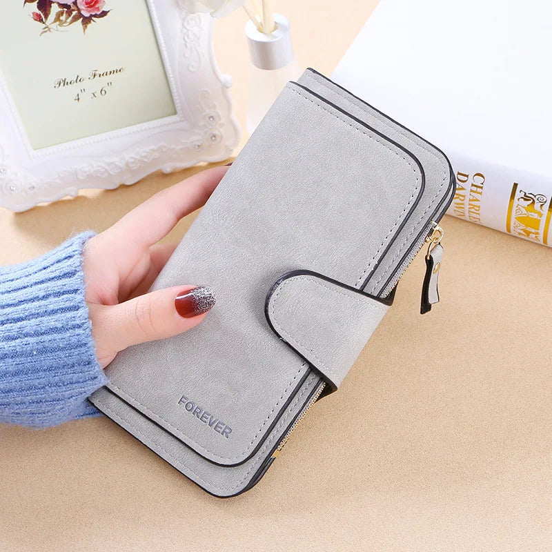 Frosted Suede Leather Women's Tri Fold Fashion Wallet Clutch Multi-Card Mini Purse Accessory