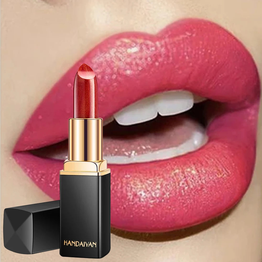 Beautiful Shiny Pearl Moisturizing Lipstick Black Tube Gold Rich Color Long Lasting Many Colors to Choose From