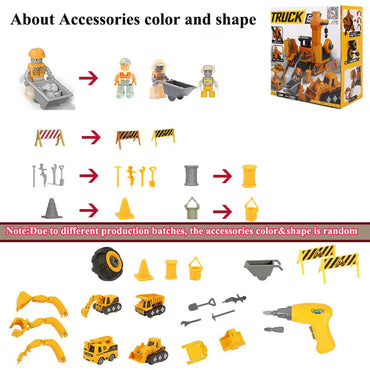 Kids Engineering Building Vehicle Toy Set with Electric Drill Tools Children's Educational Assemble Sets