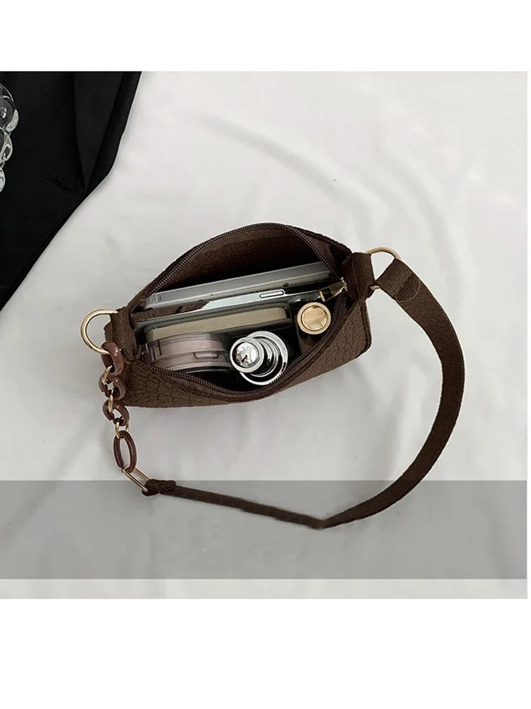 Fashion Style Wool Fiber Small Square Bag Purse Stone Pattern Shoulder Creative Bags for Women