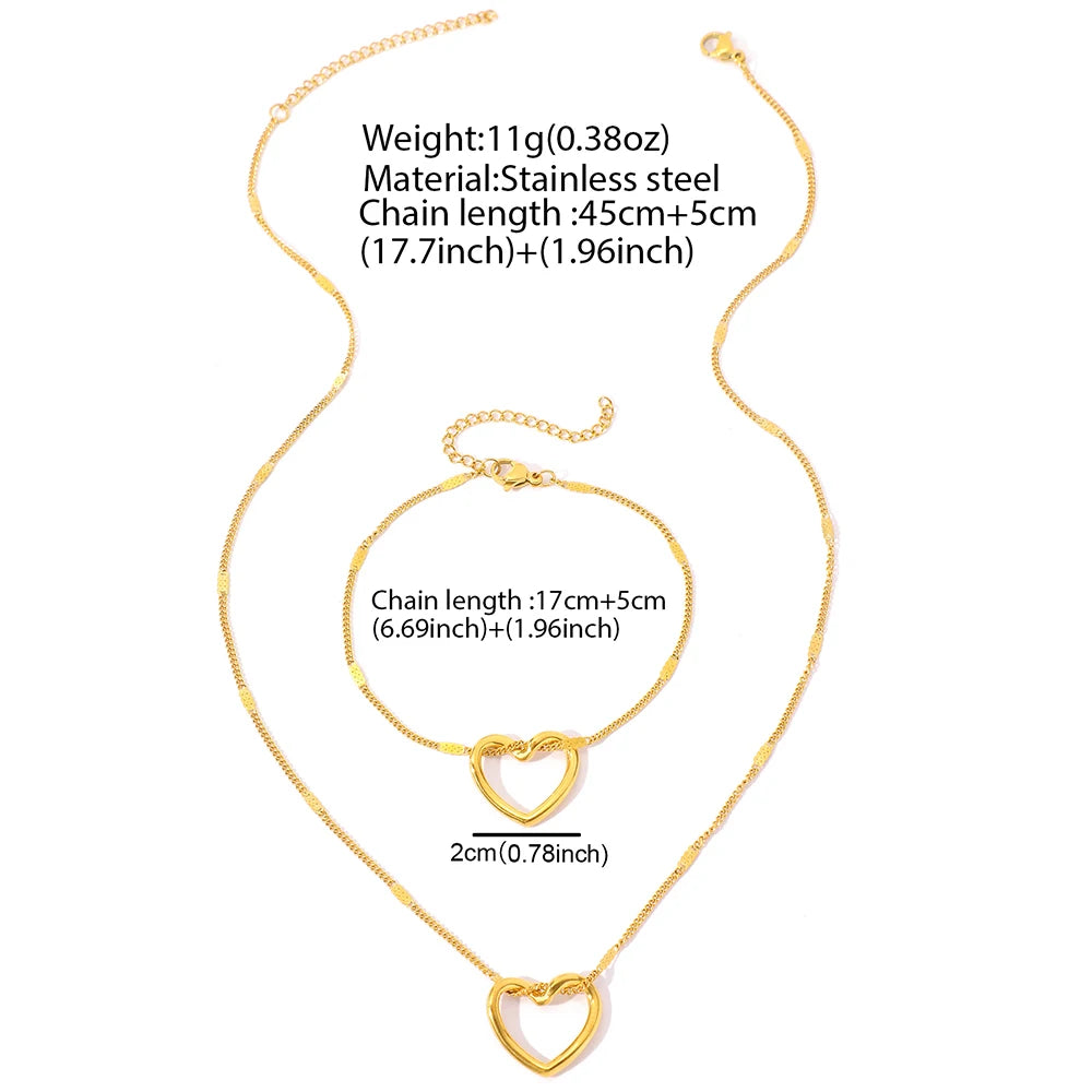 Twisted Heart Jewelry Set Stainless Steel Novelty Luxury High-End Silver Gold Color Necklace Bracelet