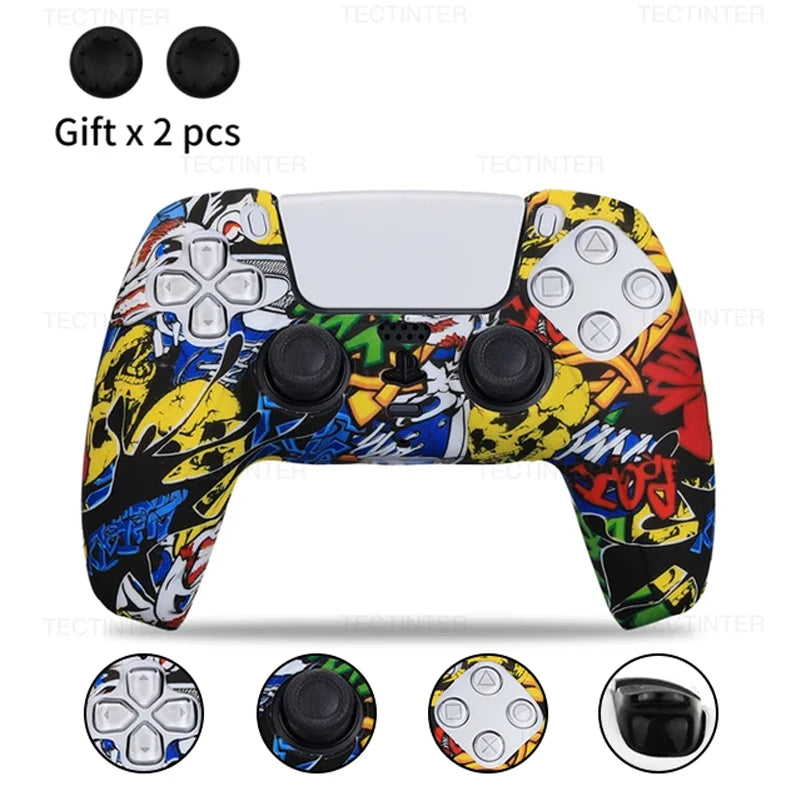 Anti-slip Silicone Protective Cover Skins Compatible with Sony Playstation 5 Controller Slim Gamepad PS5 Case Thumb Grips Accessories