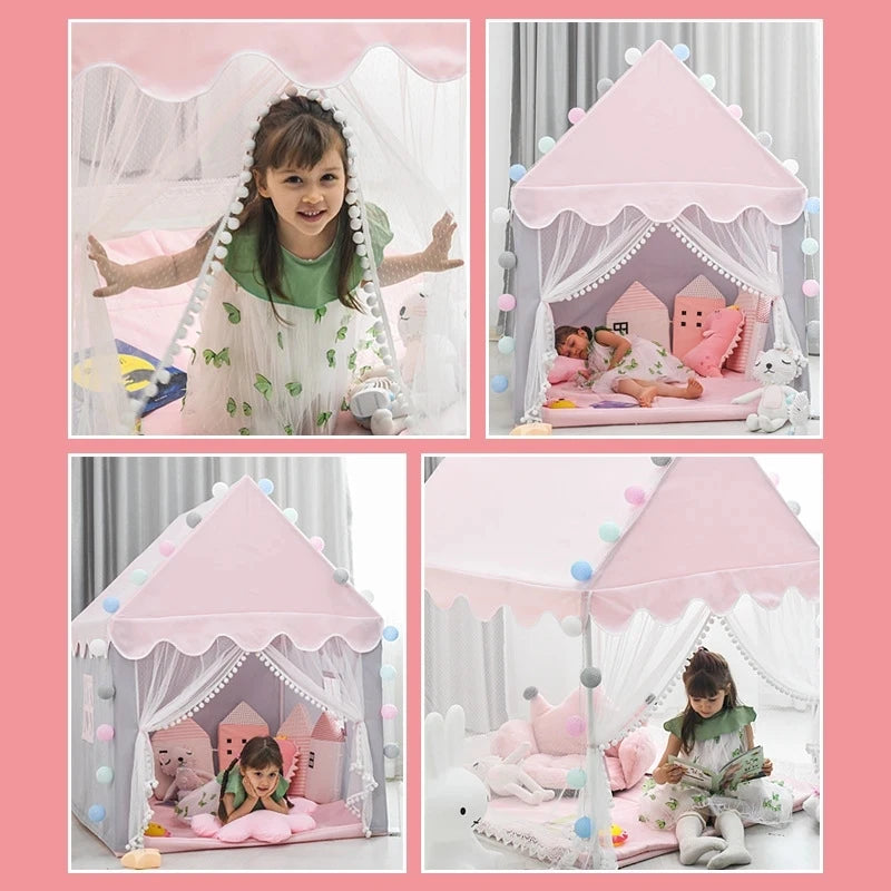 Large Folding Children's Toy Tent Teepee Play House Boys Girls Pink Princess Castle Child Room Decor 1.35m
