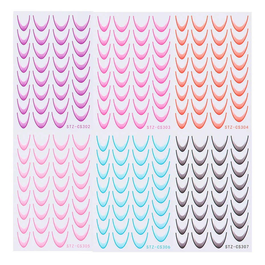 French Manicure Self-Adhesive Nail Stickers Gradient Stripe Lines Sliders Ombre Designs Nail Art Decals DIY Decoration 6 Cards