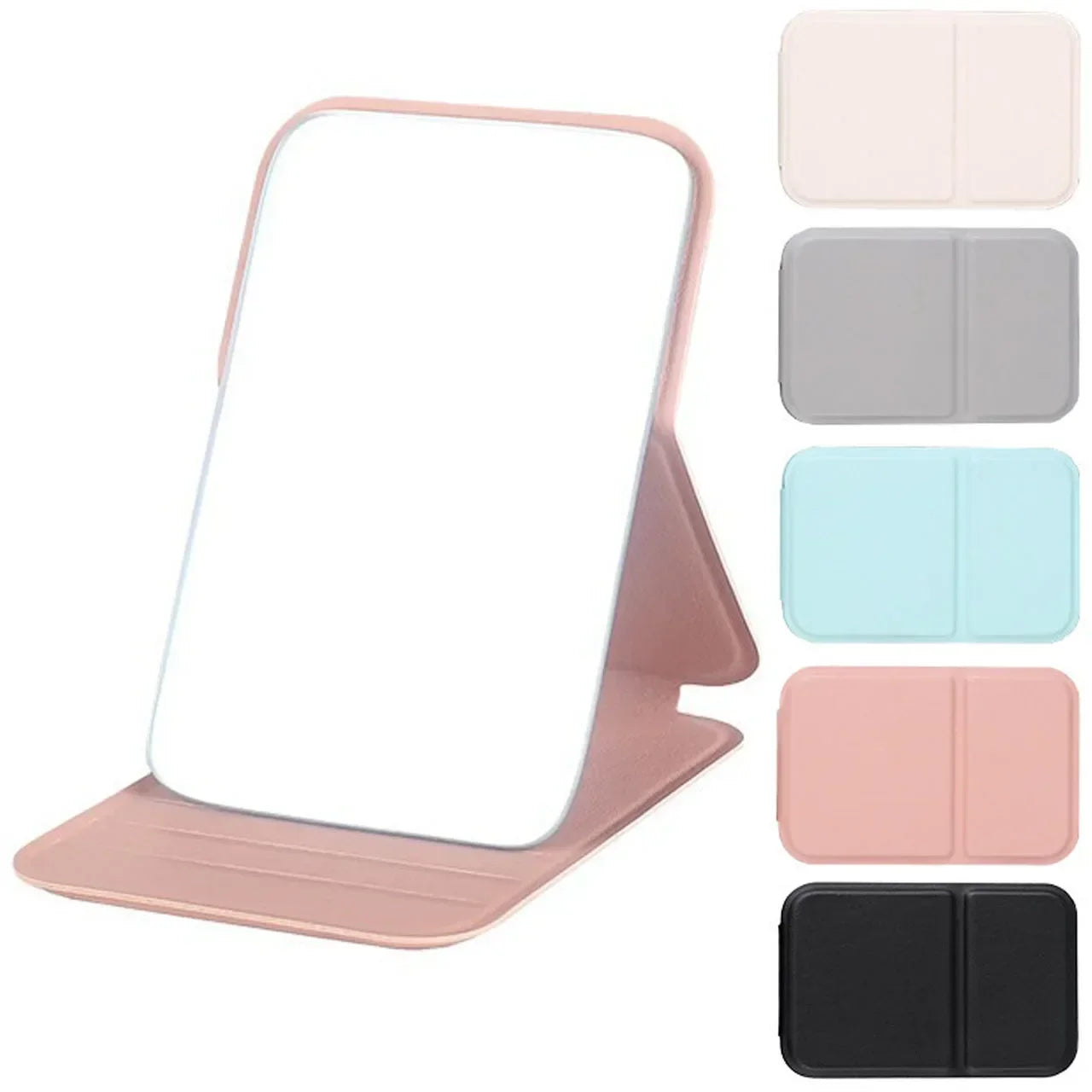 Portable Leather Foldable Makeup Mirror Handheld Compact Cute Desktop Pocket Mirror