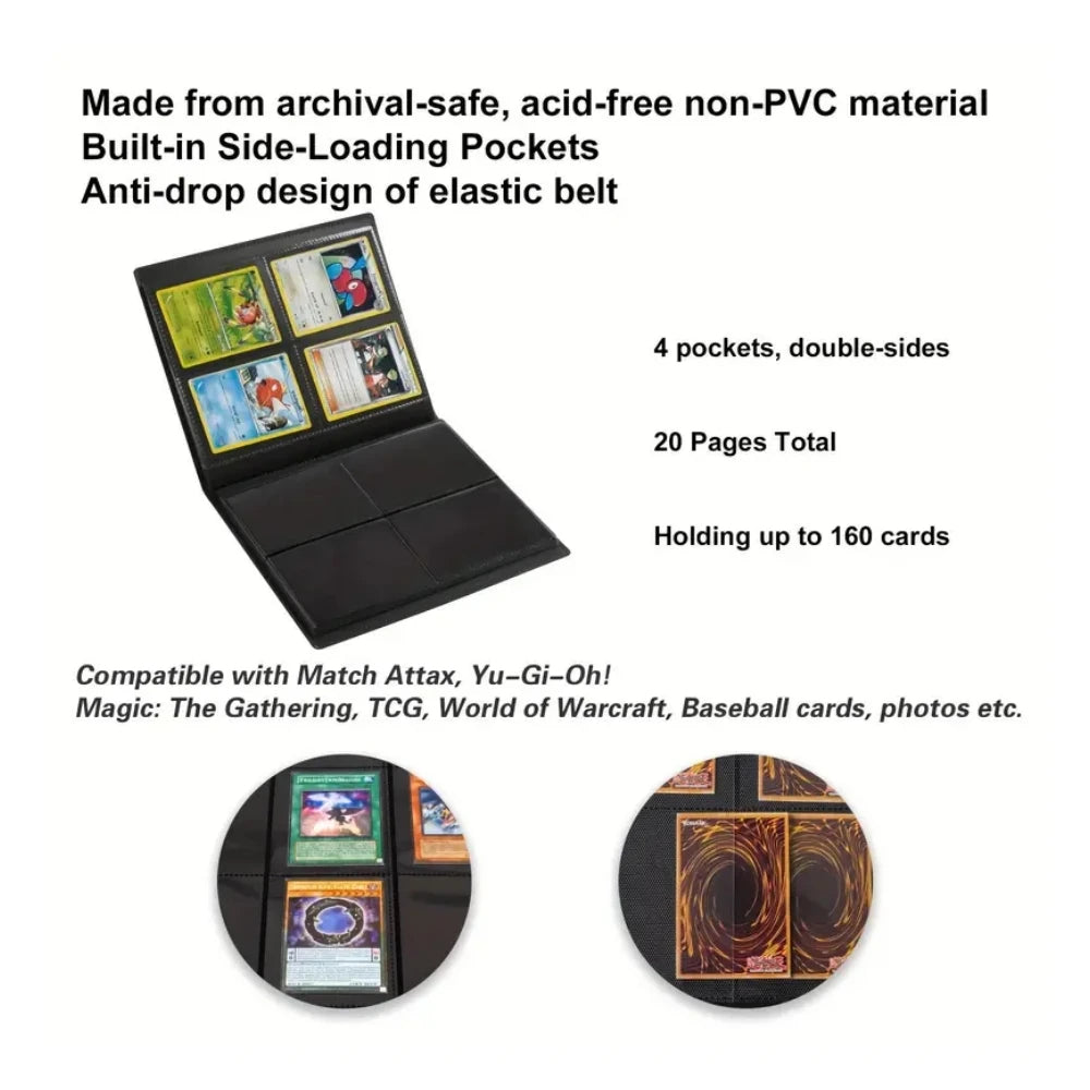 Extra Large 160 Pocket Trading Card Binder Durable PP Material Protective Album for Game, Trading and Collectible Cards