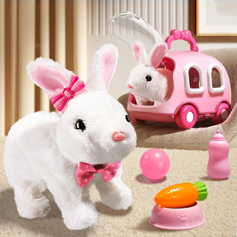 Plush Cute Electronic Pet Rabbit With Sound Animal DIY Change Clothes Game Walking Moving Pet Toys for Kids Children