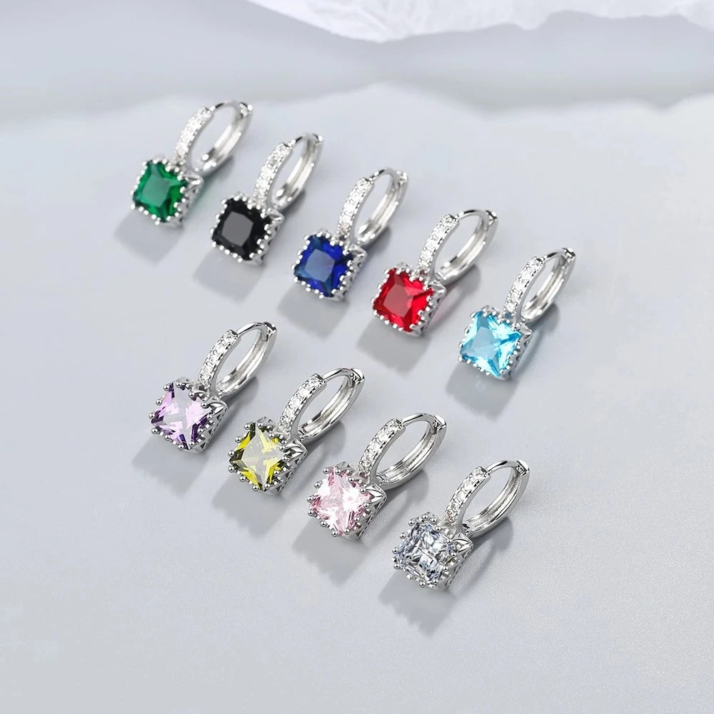Luxury Princess Square Crystal Drop Earrings for Women Trendy Jewelry Accessories